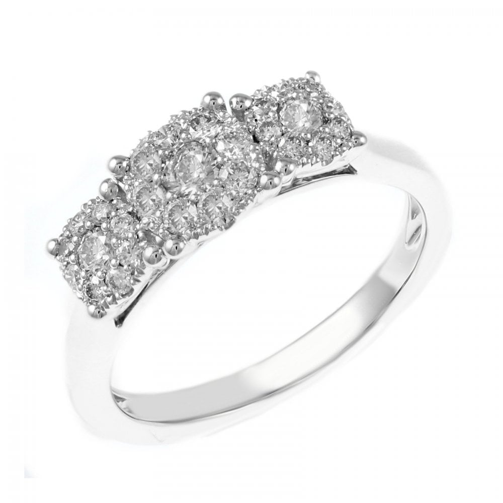 Platinum 0.51ct round brilliant triple cluster diamond ring