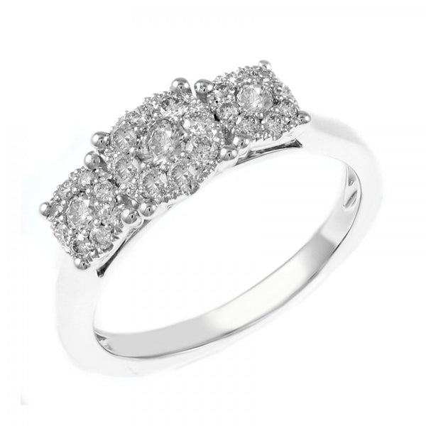 Platinum 0.51ct round brilliant triple cluster diamond ring