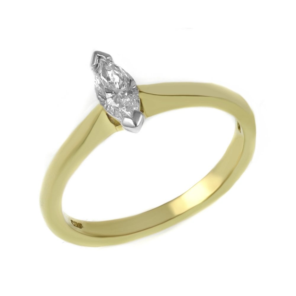 18ct yellow gold 0.32ct F VS2 GIA marquise cut diamond ring