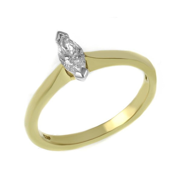 18ct yellow gold 0.32ct F VS2 GIA marquise cut diamond ring