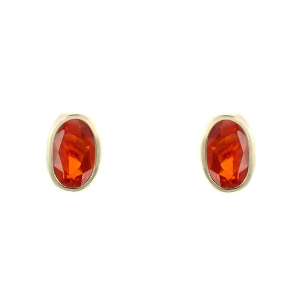 9ct yellow gold 6mm x 4mm oval fire opal stud earrings