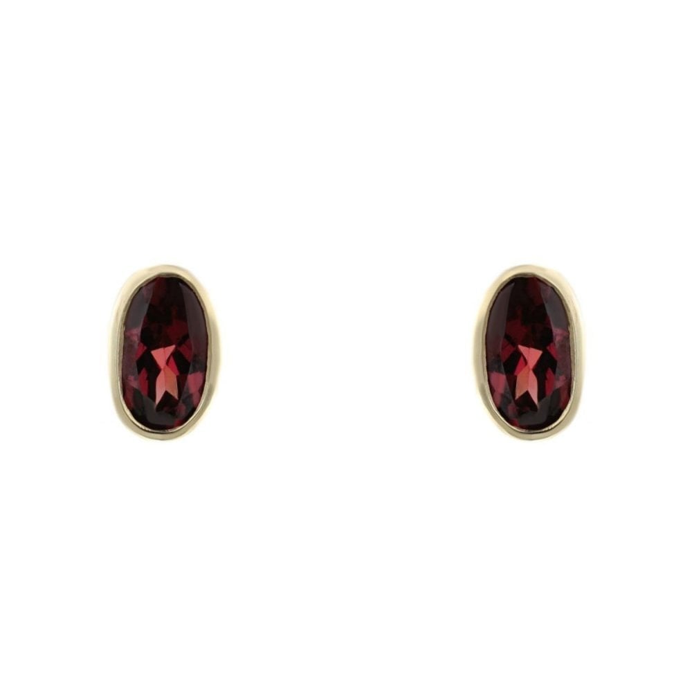 9ct yellow gold 6mm x 4mm oval rhodalite garnet stud earrings