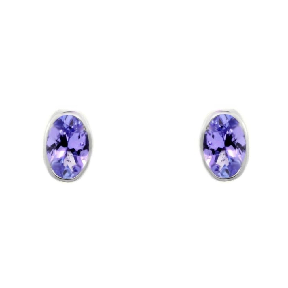 9ct white gold 6mm x 4mm oval tanzanite stud earrings
