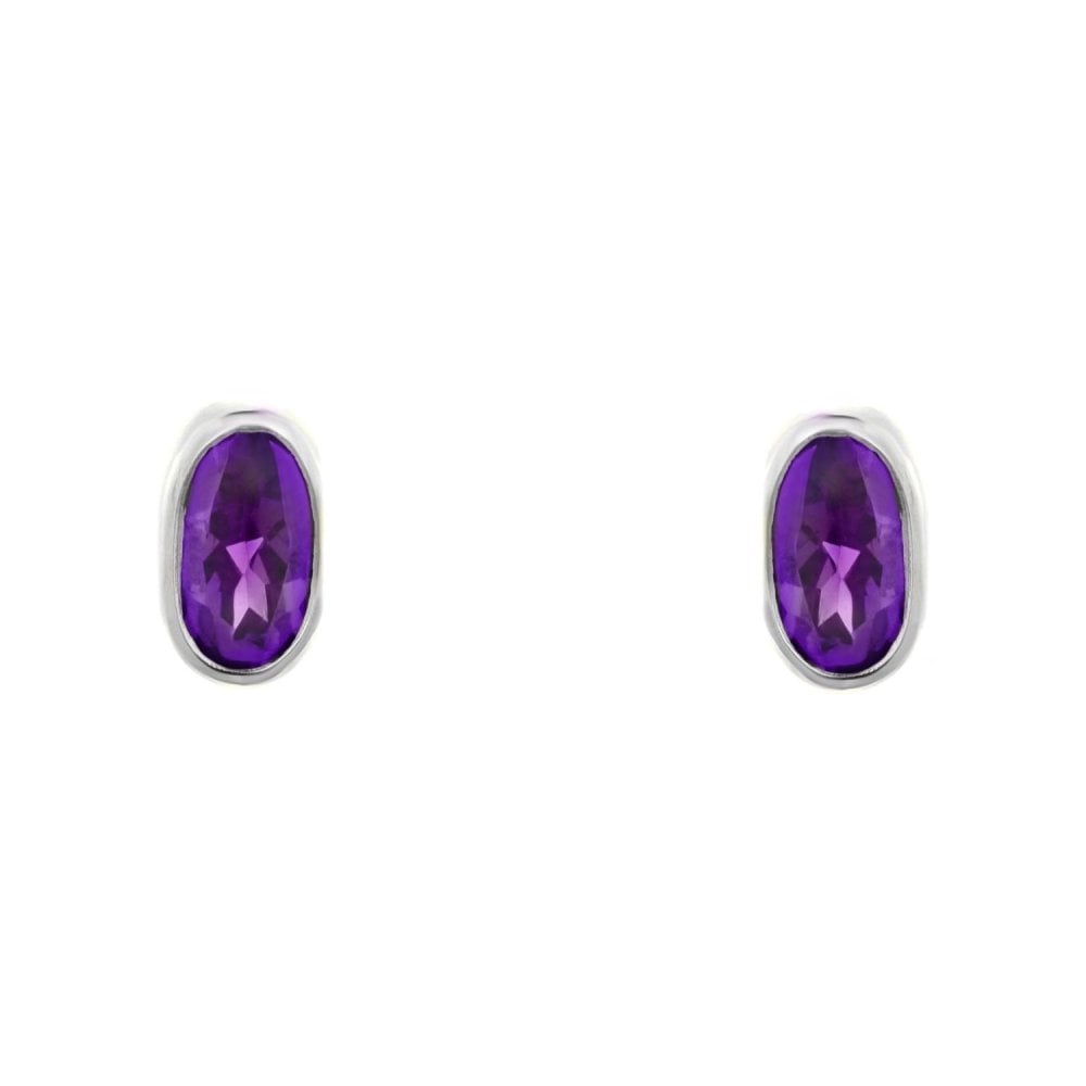 9ct white gold 6mm x 4mm oval amethyst stud earrings