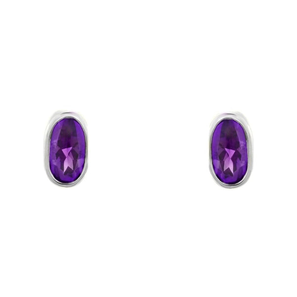 9ct white gold 6mm x 4mm oval amethyst stud earrings