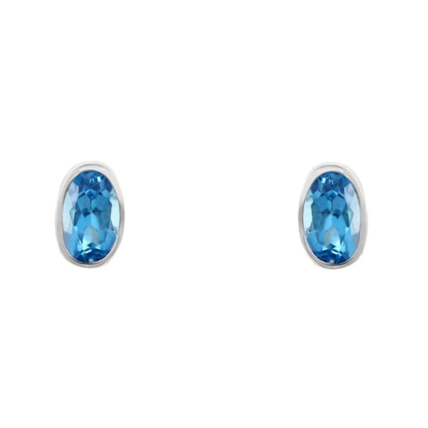 9ct white gold 6mm x 4mm oval Swiss blue topaz stud earrings