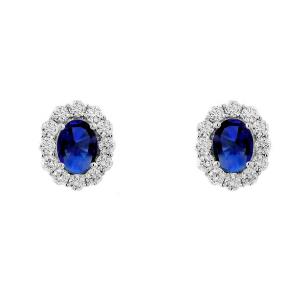 18ct white gold 3.34ct sapphire 1.40ct diamond cluster earrings