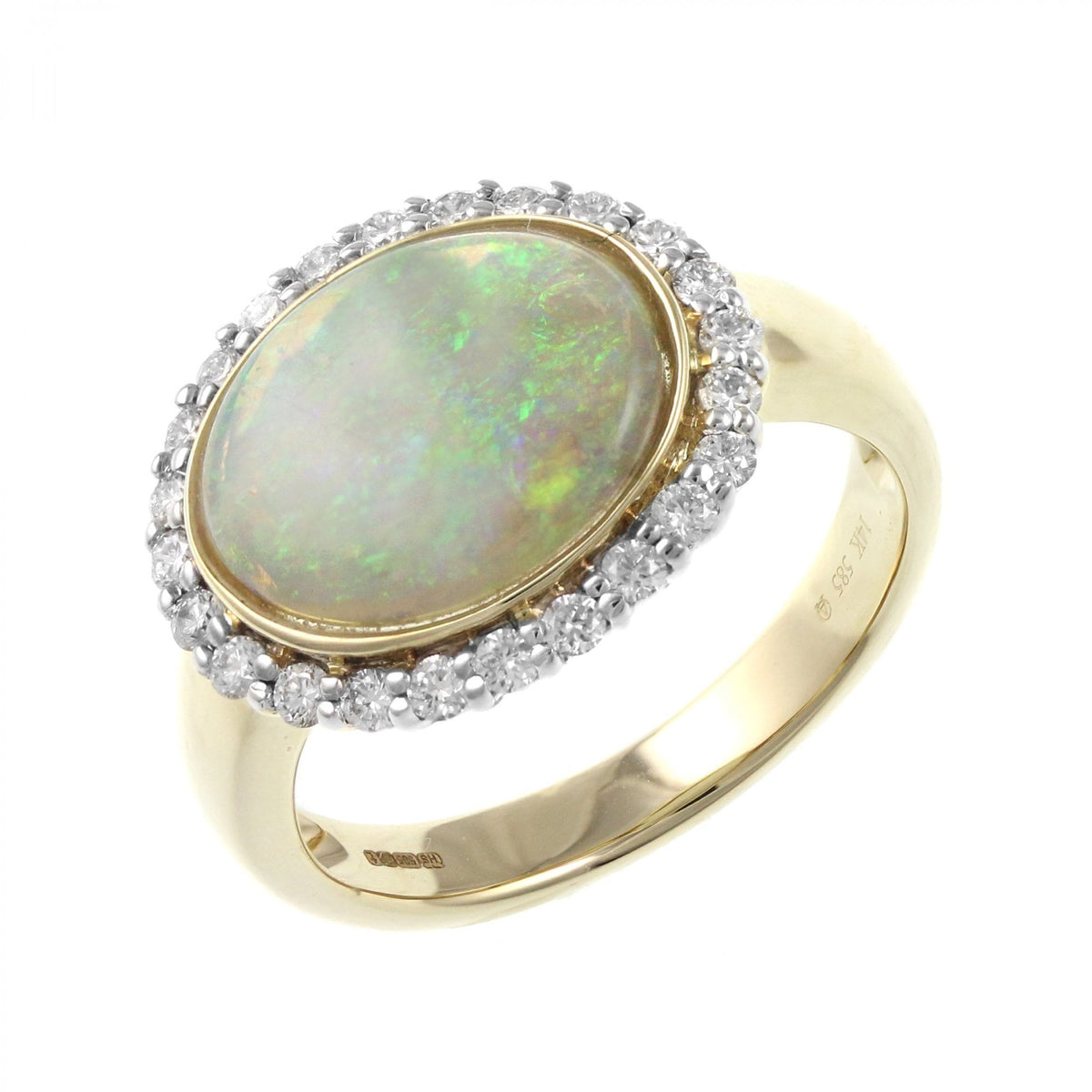 14ct yellow gold 1.82ct natural opal & 0.38ct diamond ring