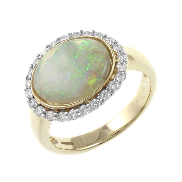 14ct yellow gold 1.82ct natural opal & 0.38ct diamond ring