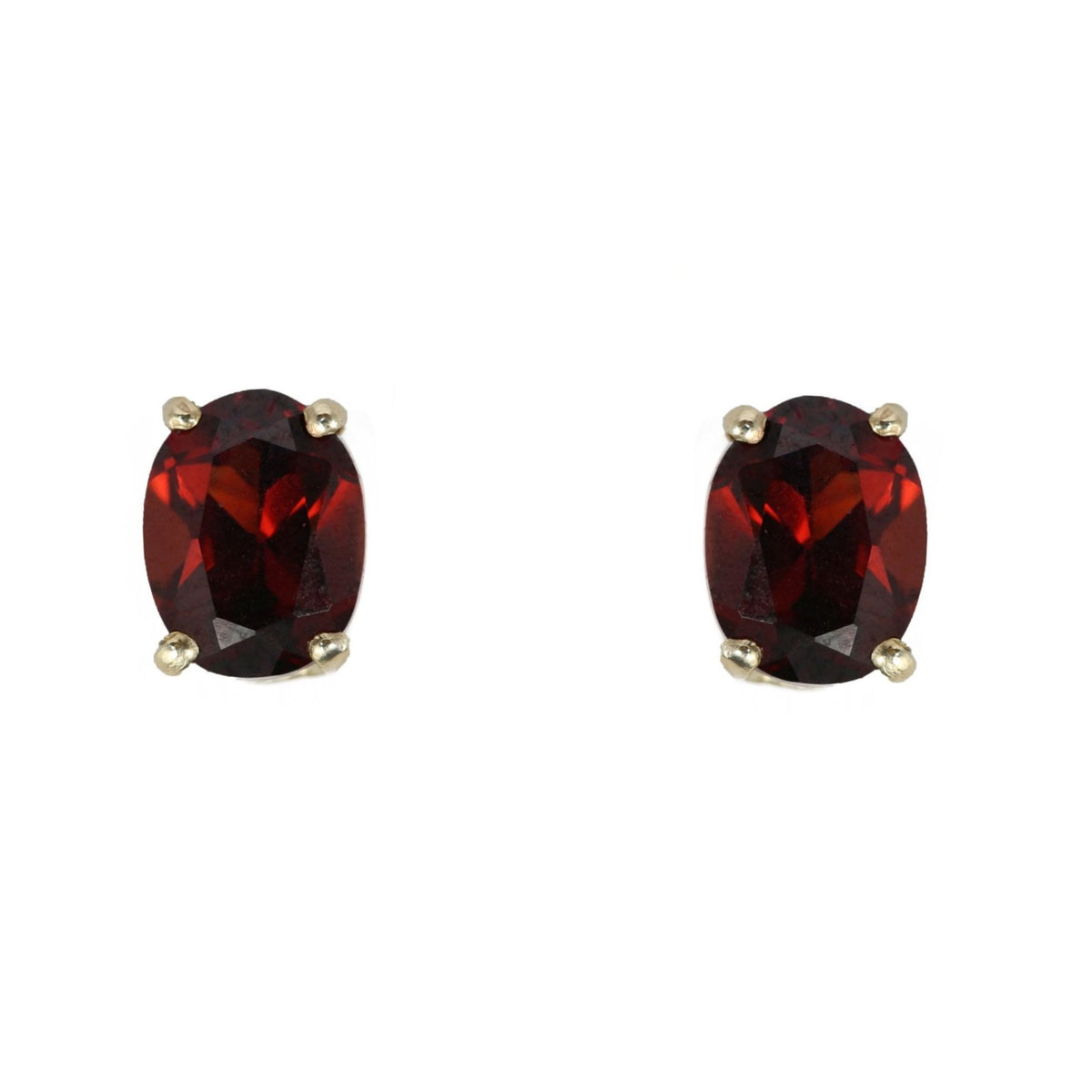 9ct yellow gold 7mm x 5mm oval garnet stud earrings