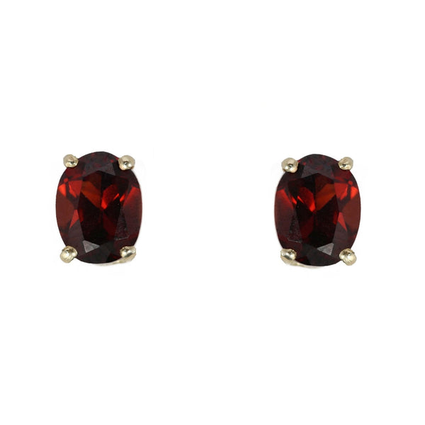 9ct yellow gold 7mm x 5mm oval garnet stud earrings