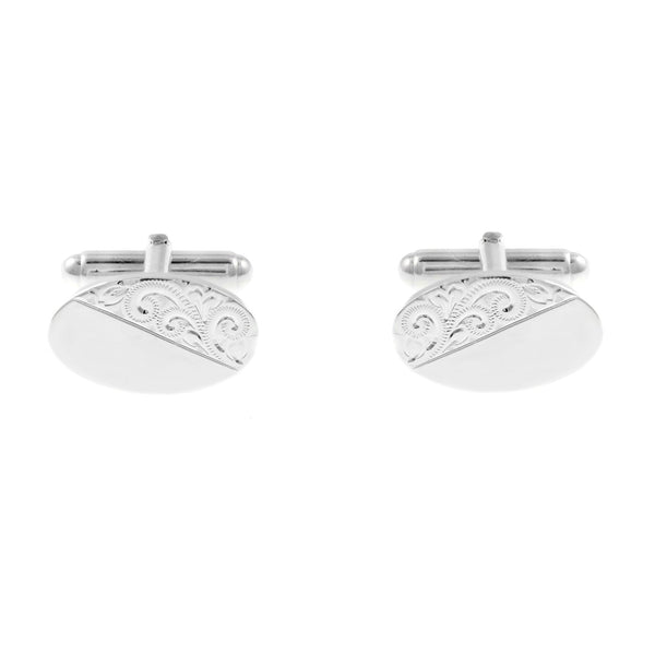 Silver 19x12mm engraved oval cufflinks