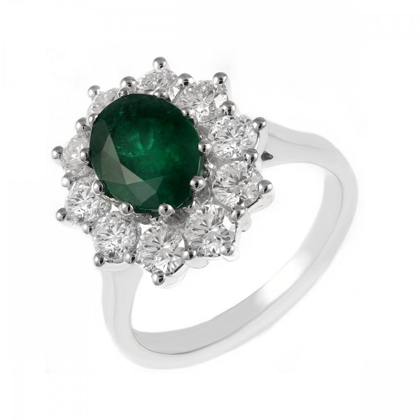 Platinum 1.91ct emerald & 1.42ct diamond cluster ring