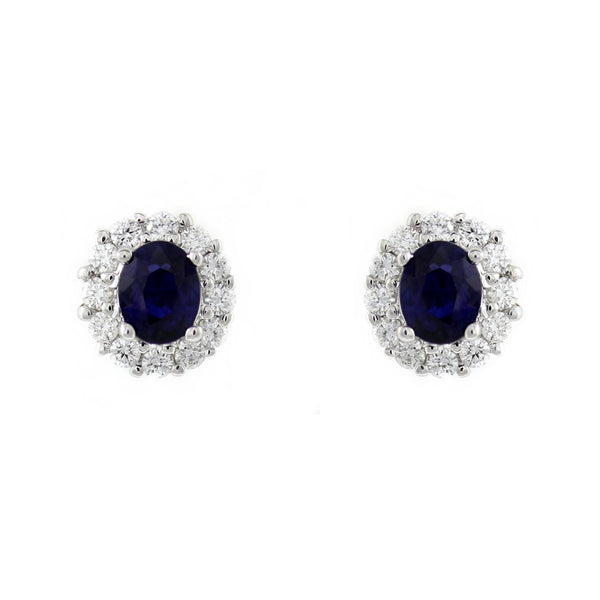Platinum 0.70ct sapphire & 0.37ct diamond cluster earrings