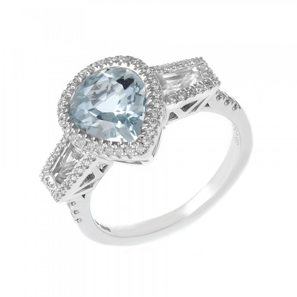Platinum 2.25ct aquamarine, 0.25ct diamond & 0.59ct topaz ring