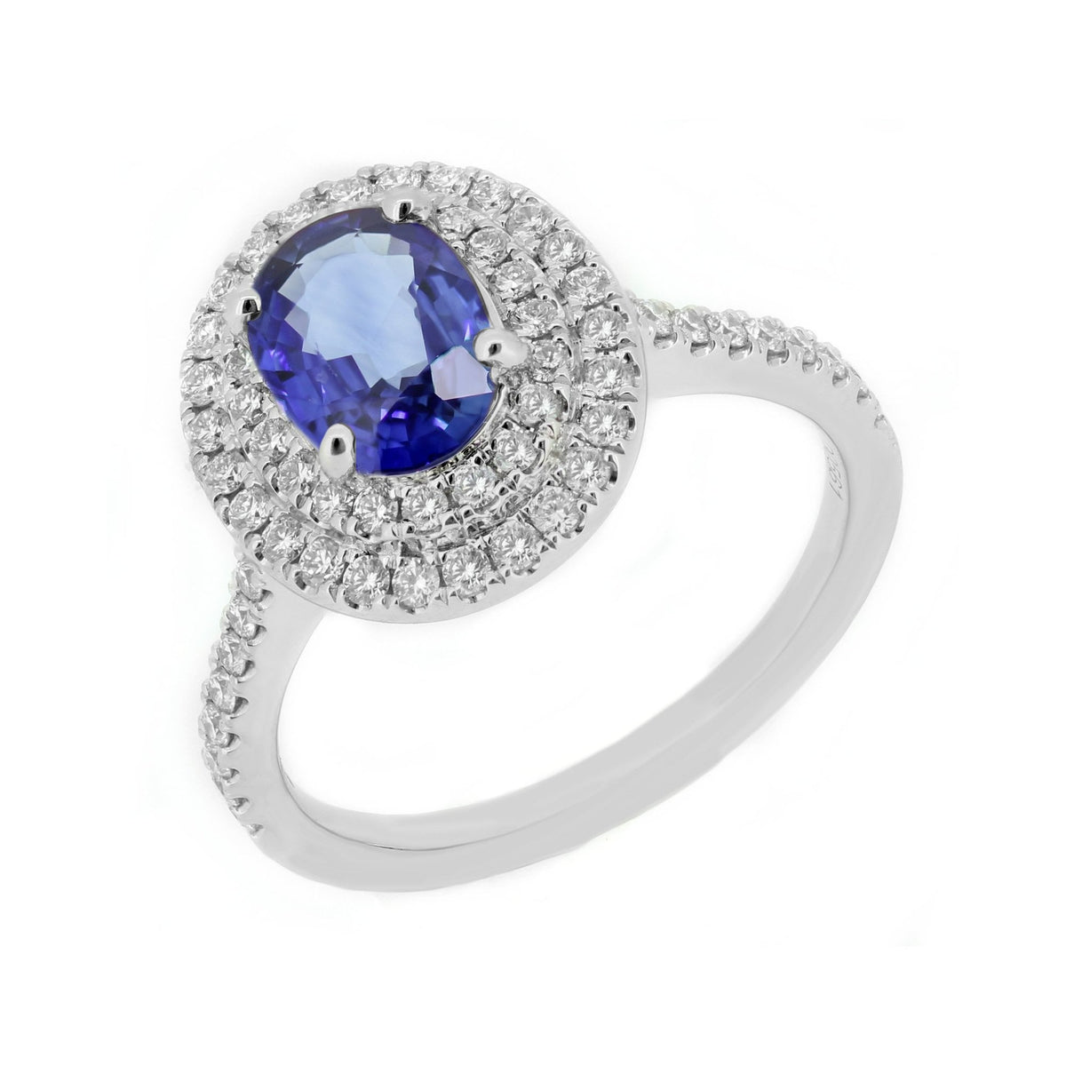 Platinum 1.50ct sapphire & 0.56ct diamond double halo ring