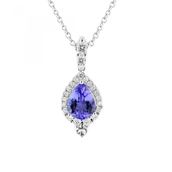 18ct white gold 1.30ct tanzanite & 0.40ct diamond pendant