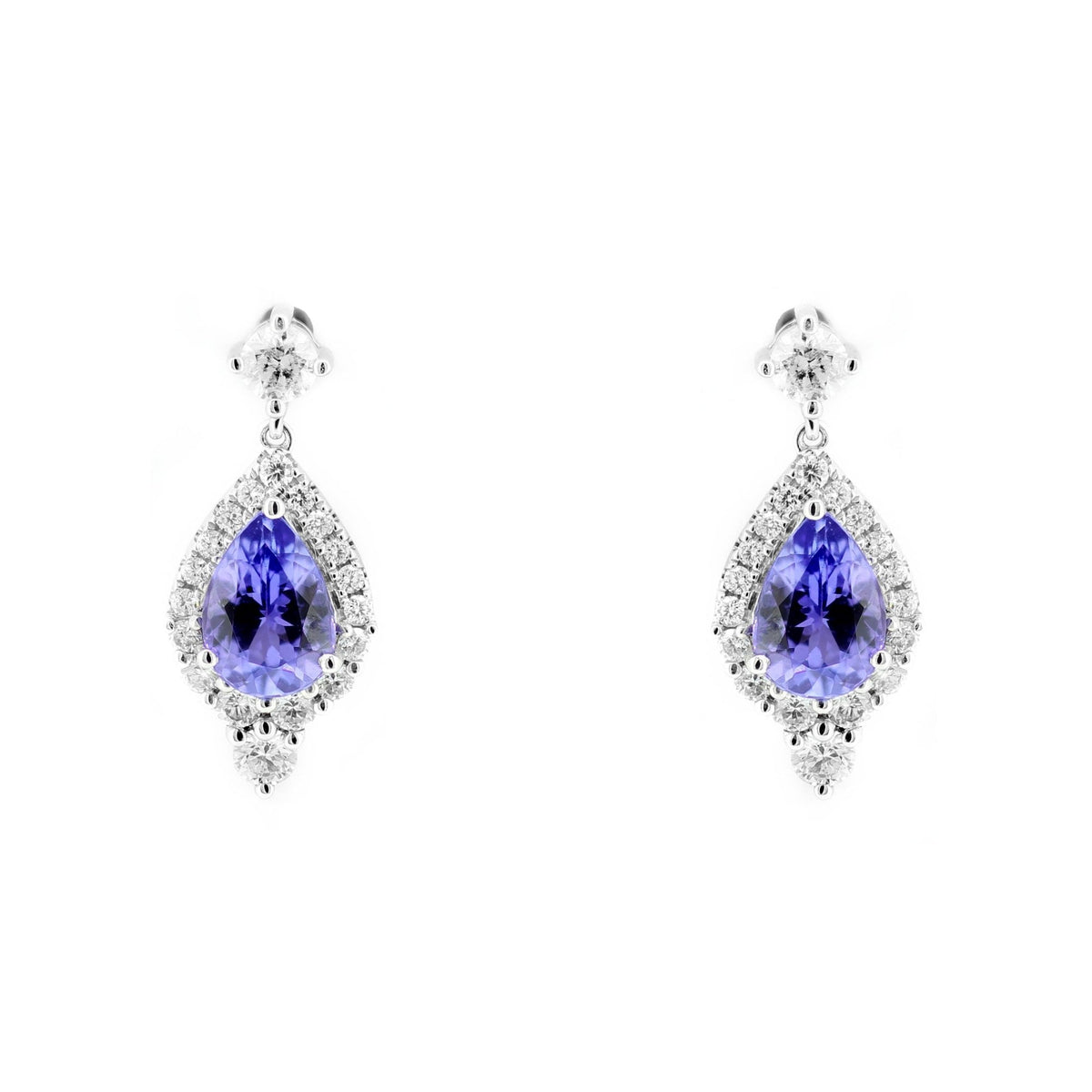 18ct white gold 1.10ct tanzanite & 0.63ct diamond drop earrings