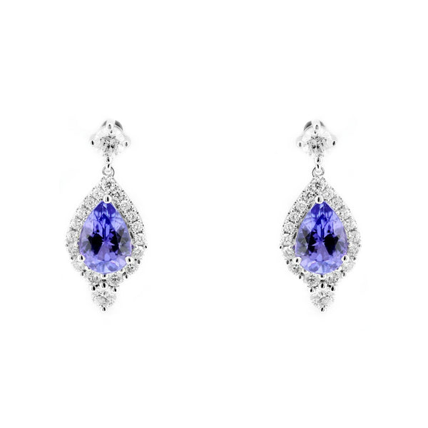 18ct white gold 1.10ct tanzanite & 0.63ct diamond drop earrings