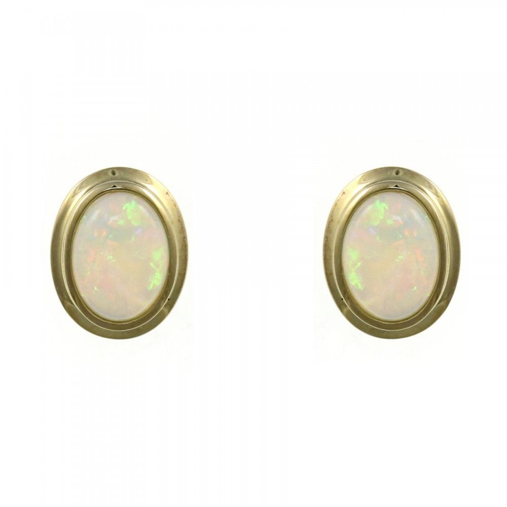 9ct yellow gold 10mm x 8mm oval natural opal stud earrings
