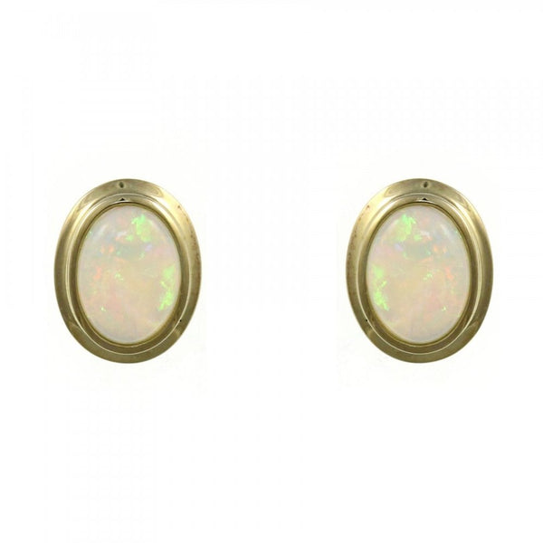 9ct yellow gold 10mm x 8mm oval natural opal stud earrings
