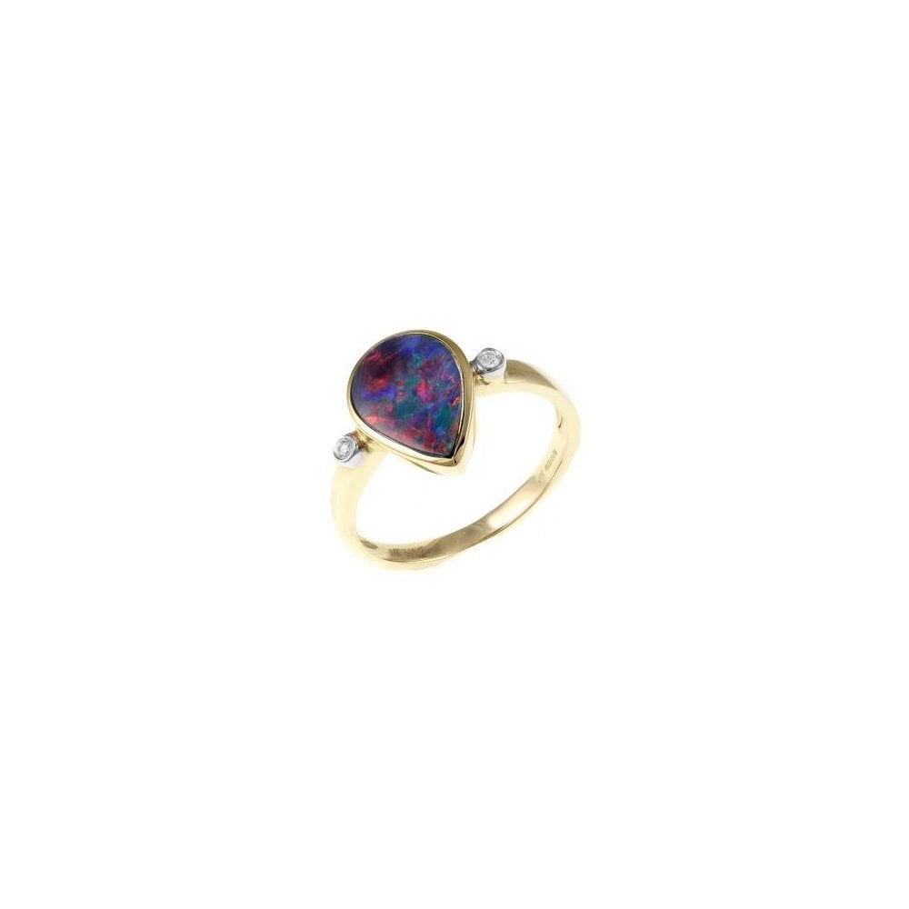 14ct yellow gold 1.55ct opal doublet & 0.03ct diamond ring