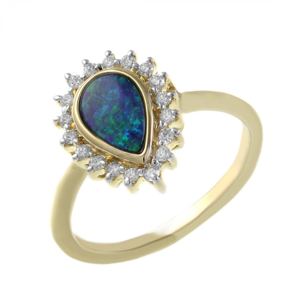 14ct yellow gold 0.51ct opal doublet & 0.18ct diamond ring