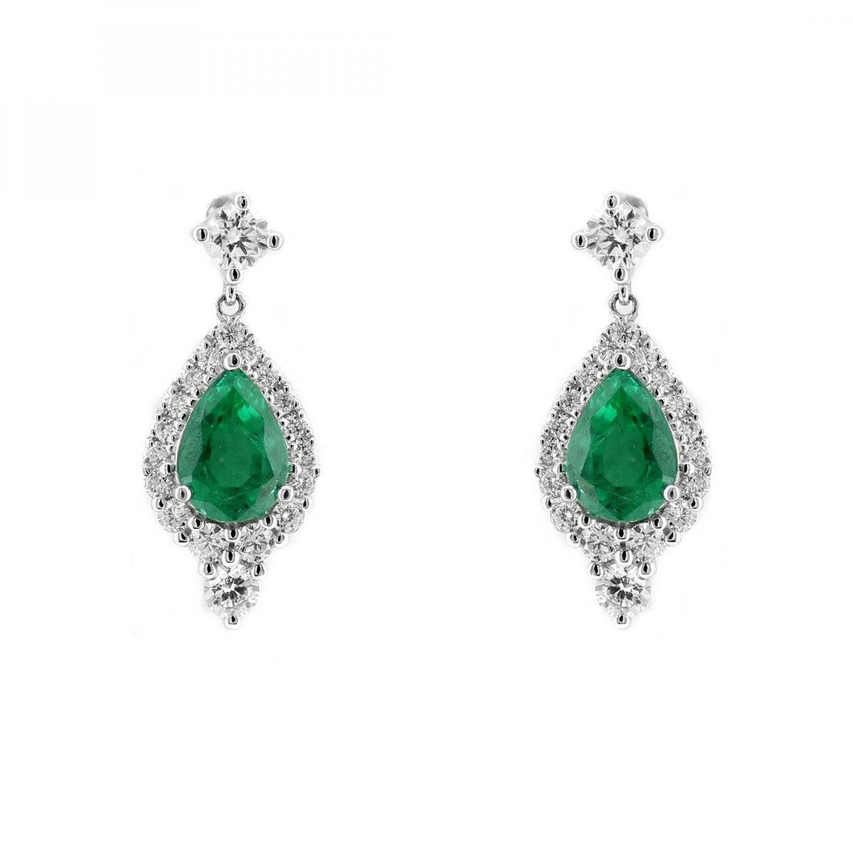 18ct white gold 1.28ct emerald & 0.63ct diamond drop earrings
