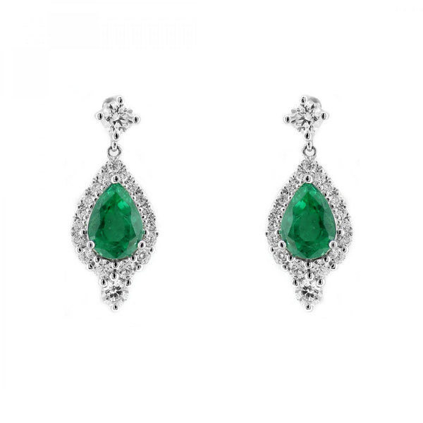 18ct white gold 1.28ct emerald & 0.63ct diamond drop earrings