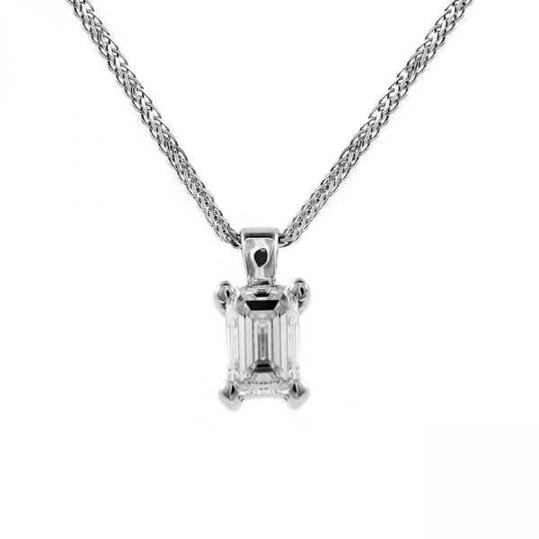 18ct white gold 1.31ct F VS2 IGL emerald cut diamond pendant