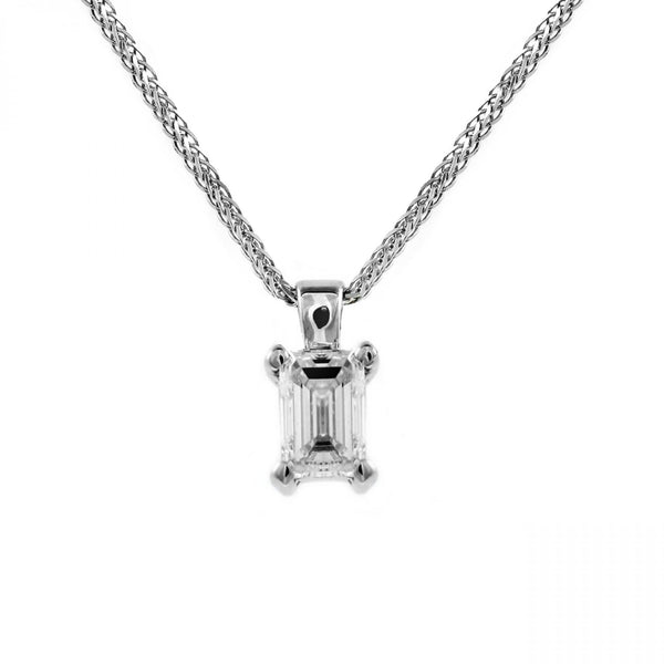 18ct white gold 1.00ct F SI1 GIA emerald cut diamond pendant