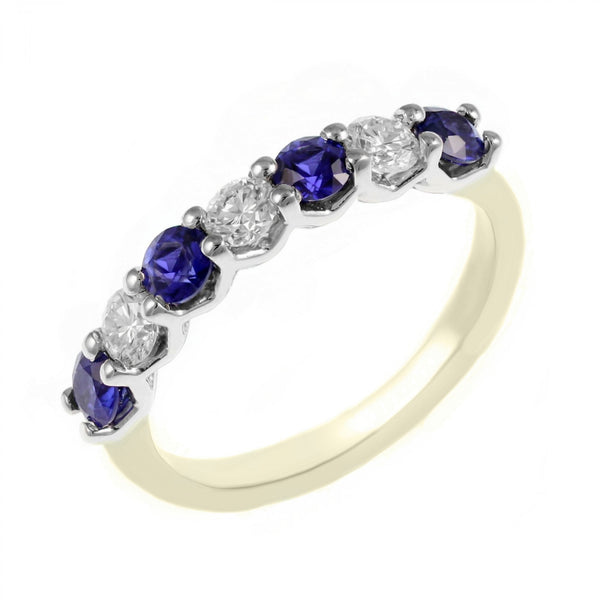 18ct yellow gold 0.77ct sapphire & 0.45ct diamond 7 stone ring