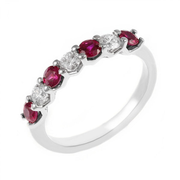 Platinum 0.48ct ruby & 0.30ct diamond 7 stone ring