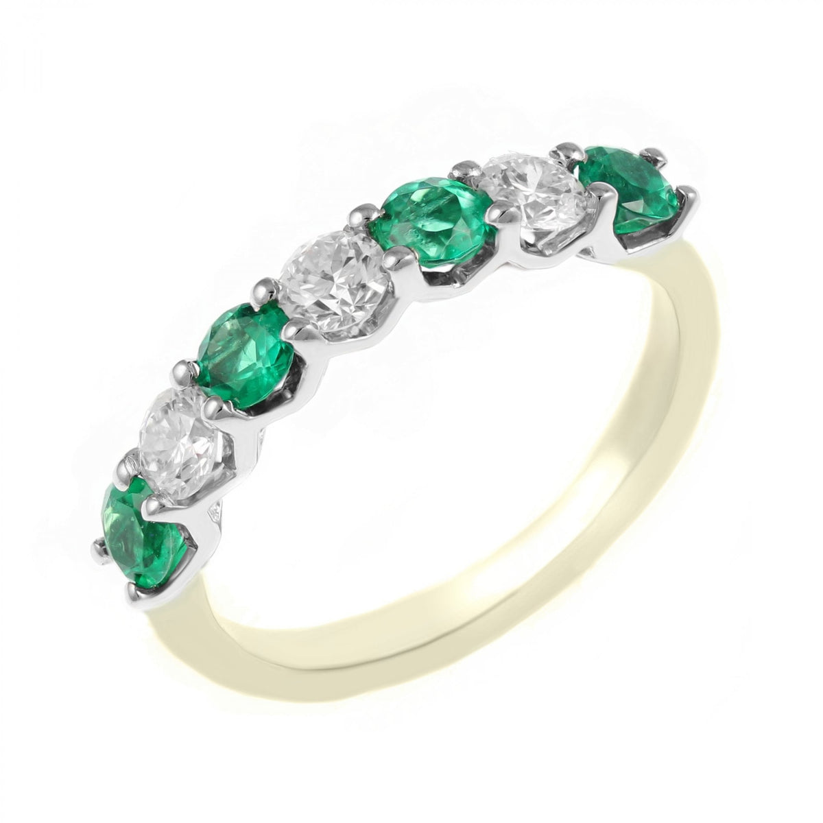 18ct yellow gold 0.55ct emerald & 0.45ct diamond 7 stone ring
