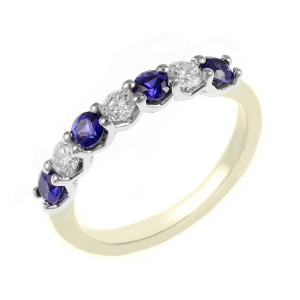 18ct yellow gold 0.56ct sapphire & 0.30ct diamond 7 stone ring