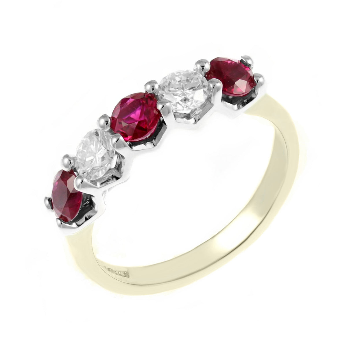 18ct yellow gold 0.67ct ruby & 0.40ct diamond 5 stone ring