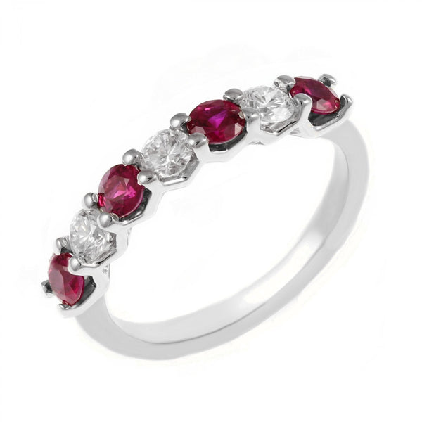 Platinum 0.73ct ruby & 0.45ct diamond 7 stone ring