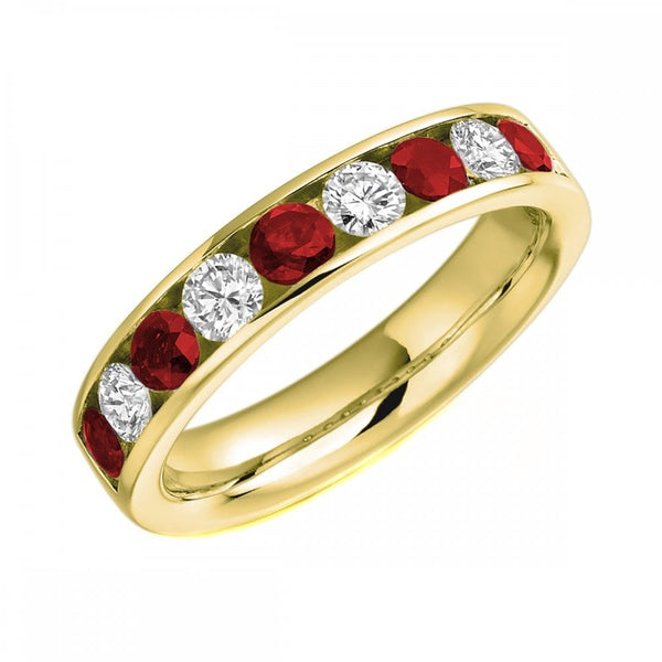 18ct yellow gold 0.55ct ruby & 0.46ct diamond eternity ring