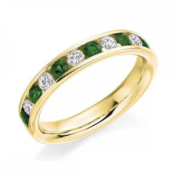 18ct yellow gold 0.52ct emerald & 0.36ct diamond eternity ring