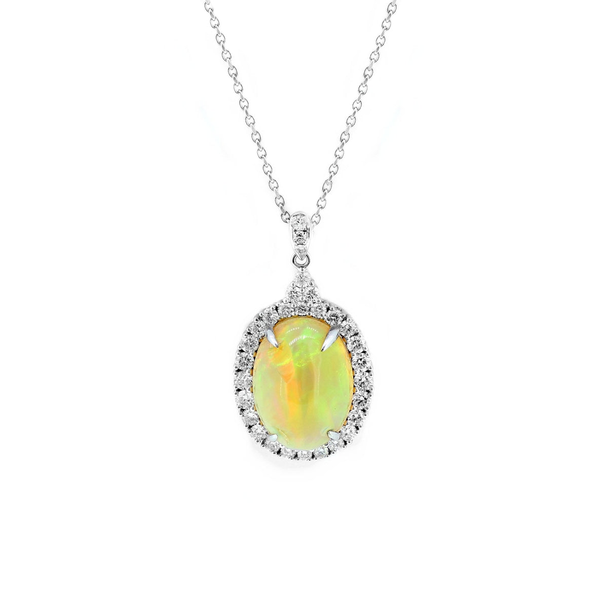 18ct white gold 6.30ct opal & 0.92ct diamond pendant