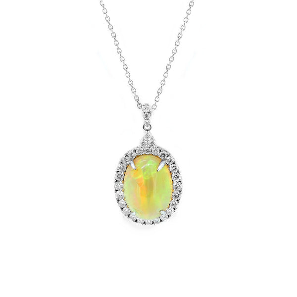 18ct white gold 6.30ct opal & 0.92ct diamond pendant