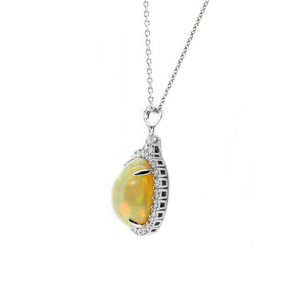 18ct white gold 6.30ct opal & 0.92ct diamond pendant