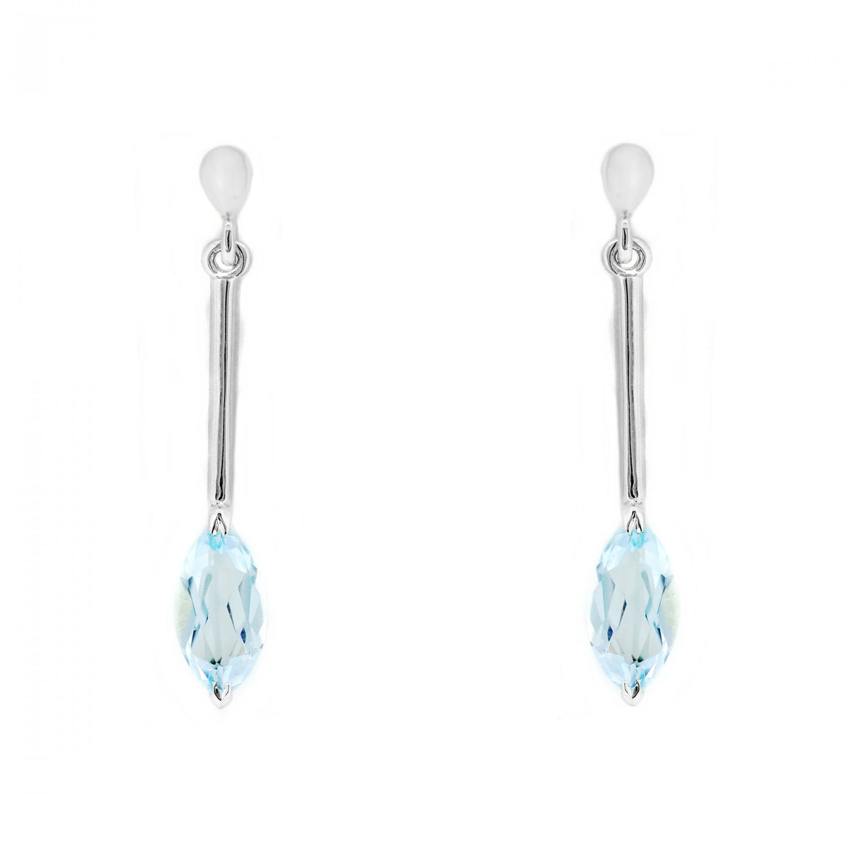 9ct white gold 10mm x 5mm marquise aquamarine bar drop earrings