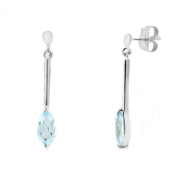 9ct white gold 10mm x 5mm marquise aquamarine bar drop earrings