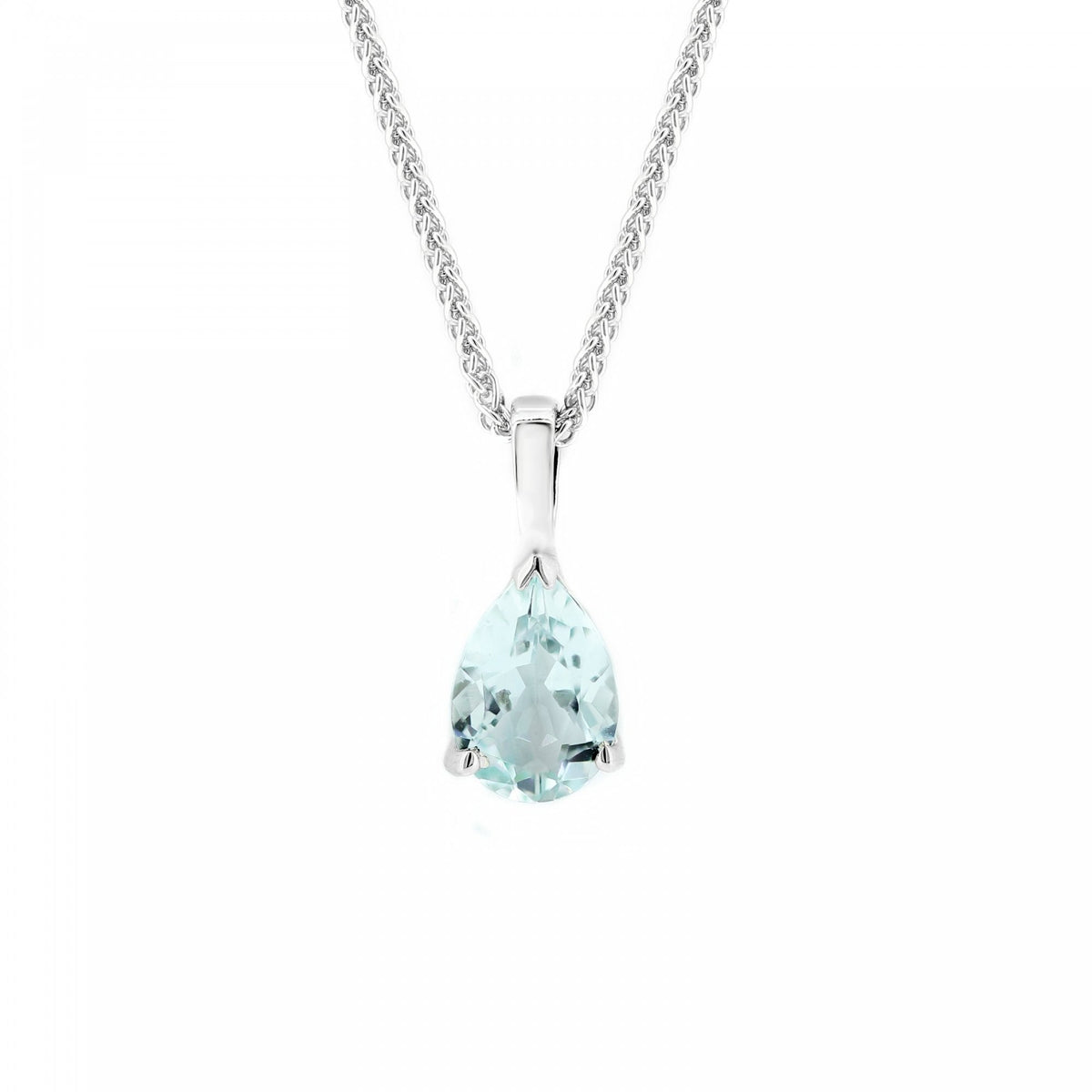 9ct white gold 9x6mm pear shape aquamarine pendant