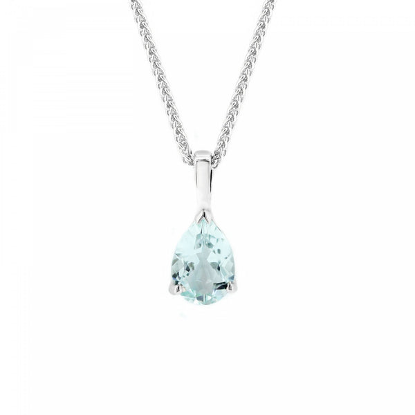 9ct white gold 9x6mm pear shape aquamarine pendant