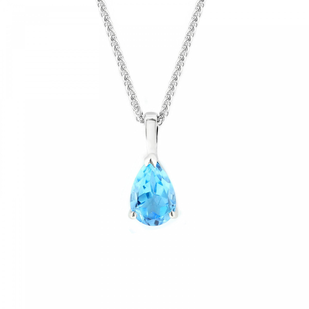 9ct white gold 8x6mm pear blue topaz pendant