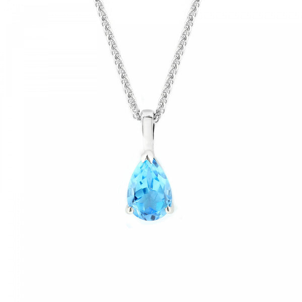 9ct white gold 8x6mm pear blue topaz pendant