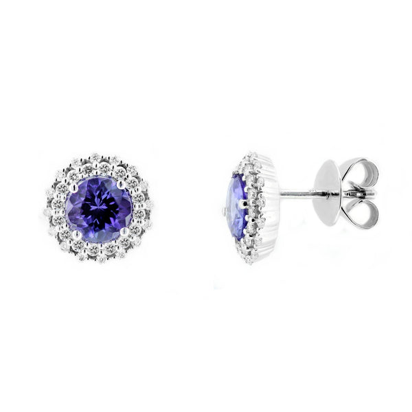 18ct white gold 2.00ct tanzanite & 0.46ct diamond earrings