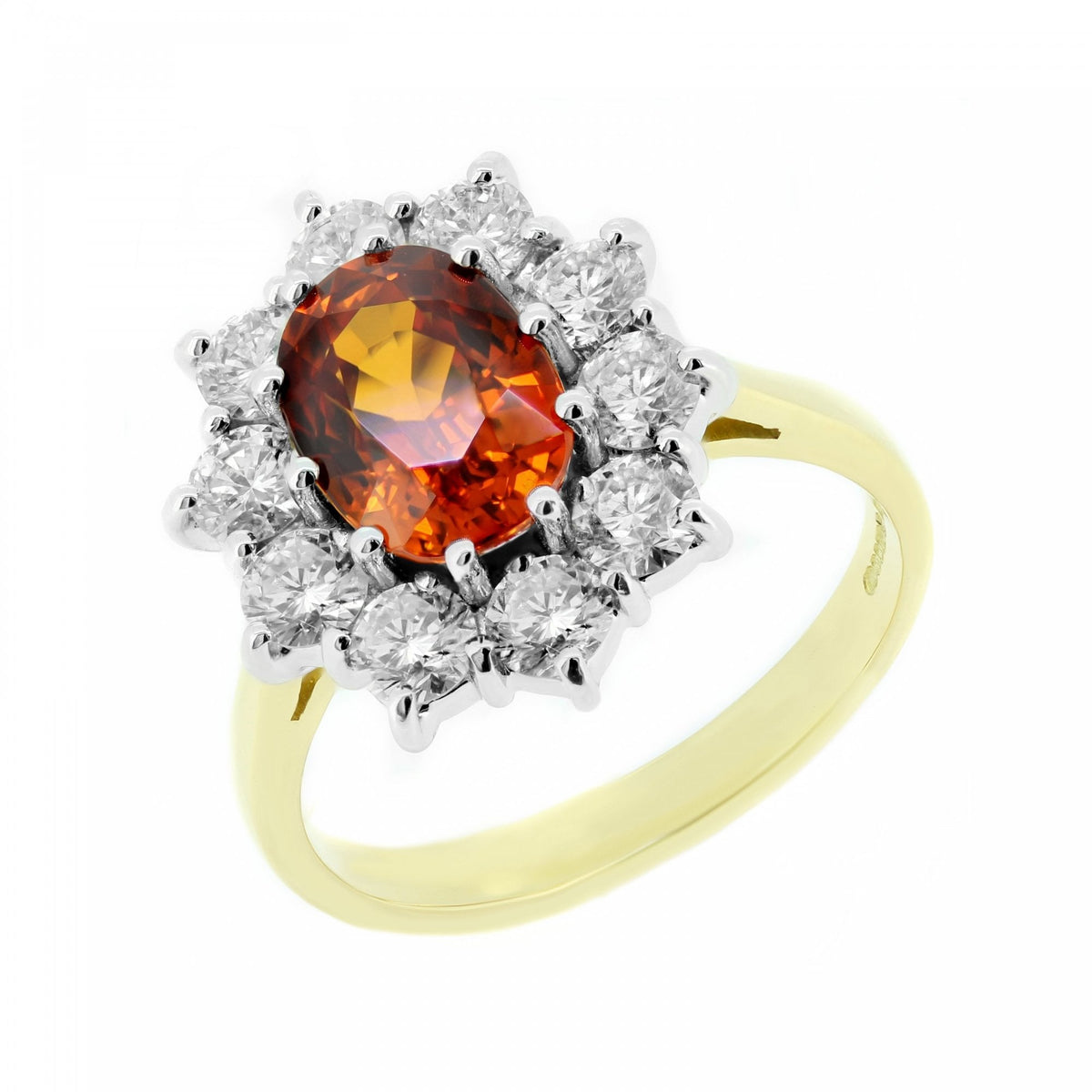18ct yellow gold 3.01ct orange sapphire & 1.44ct diamond ring